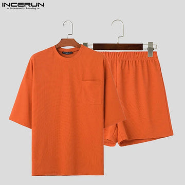 AIDASE  -  Men Sets Solid Color Loose O-neck Short Sleeve T Shirt & Shorts 2PCS Streetwear 2025 Korean Summer Men's Casual Suits aidase-shop